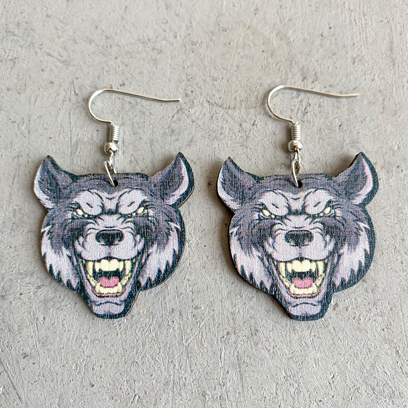 Wooden animal tiger earrings