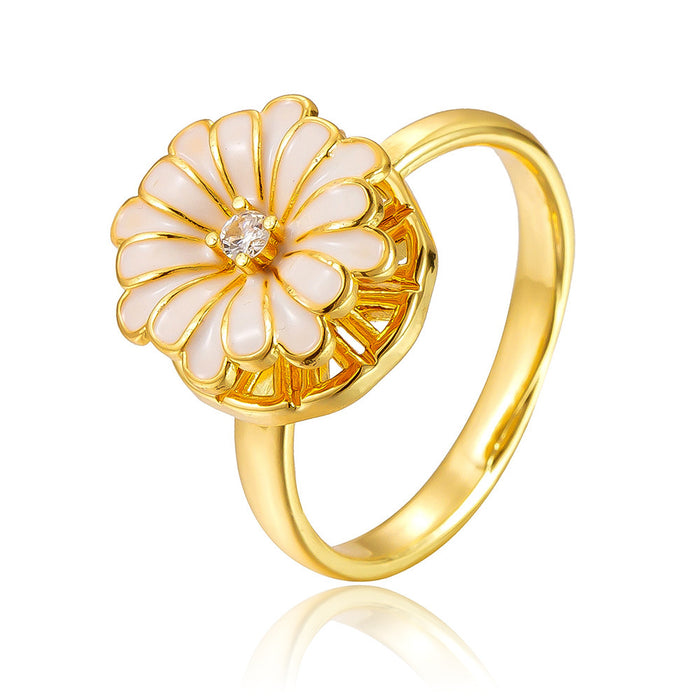 Wholesale copper micro-painted zircon white drip flower rotating ring