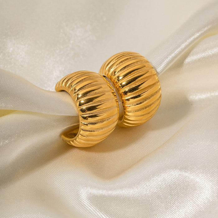 18K Gold Plated Stainless Steel Earrings - Bread Texture C-Shaped Design