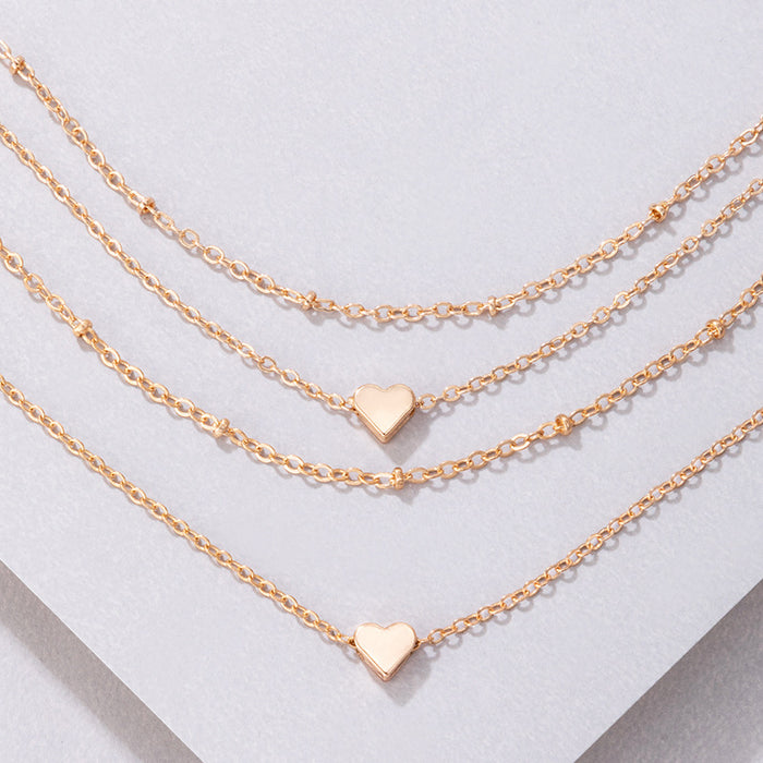 Heart Geometric Layered Bracelet Necklace Set - Simple Fashion Jewelry