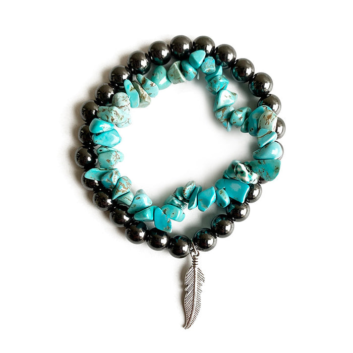 Western Style Multi-Layer Turquoise Bead and Faux Pearl Bracelet Set