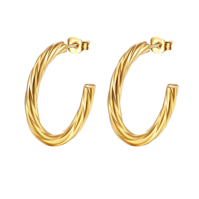 Internet celebrity earrings 18K gold plated stainless steel twisted C-shaped earrings