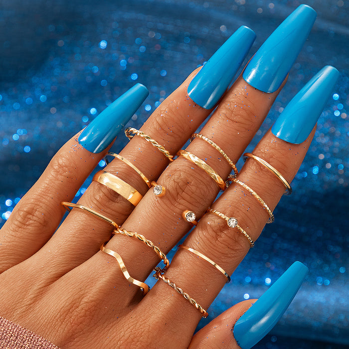 Simple and cool style twist wave ring 14 pieces set