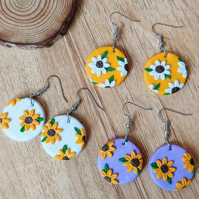 High-End Vacation Style Sunflower Clay Earrings - Bold and Simple Design