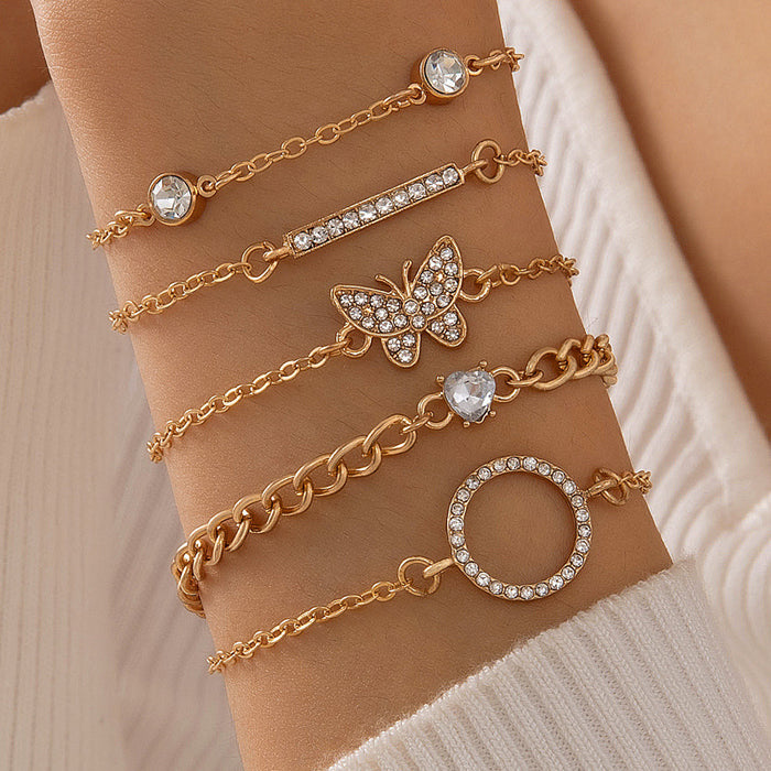 Luxe Heart and Leaf Bracelet with Butterfly Knot – Four-Layer Elegant Jewelry