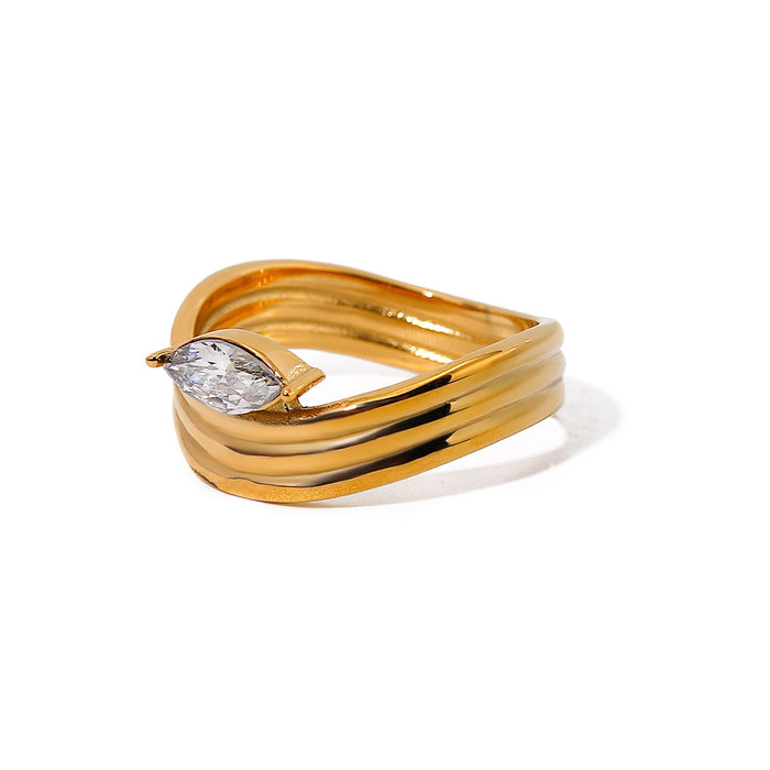 18K Gold Stainless Steel Crossed Lines Ring with Serpent Design