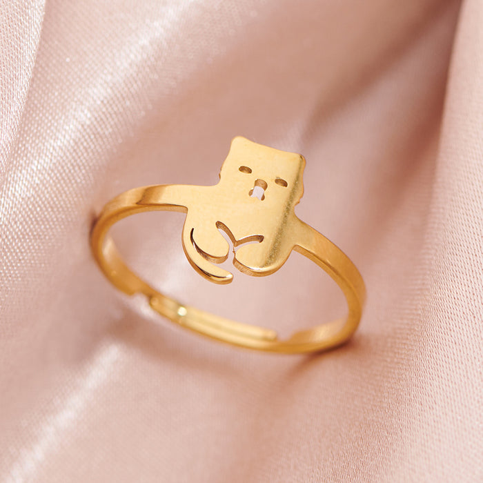 Childlike pet cat ring, simple open stainless steel ring wholesale