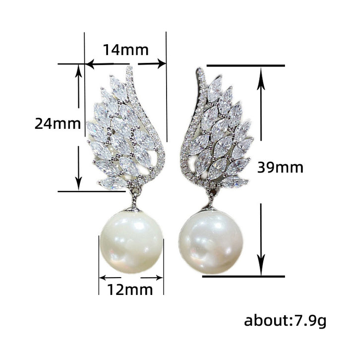 Angel Wing Imitation Pearl Earrings