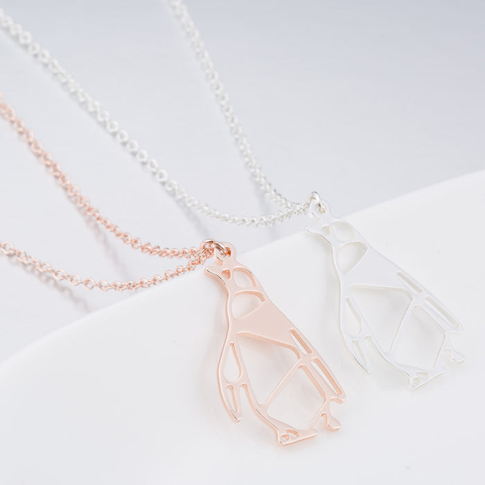 Origami penguin pendant necklace, winter small animal cold style stainless steel clavicle chain wholesale