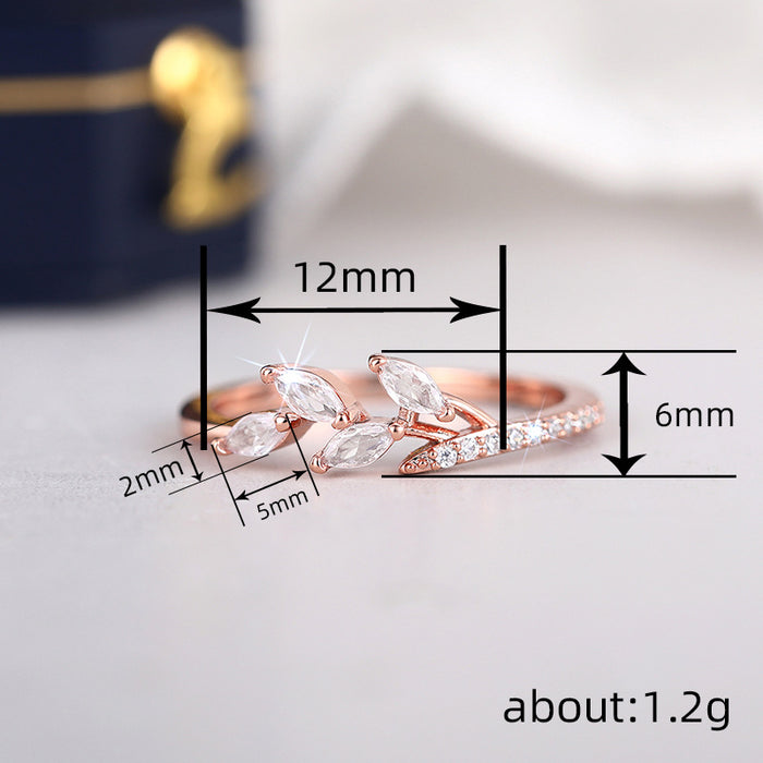 Zircon leaf ring for women, elegant and everyday niche