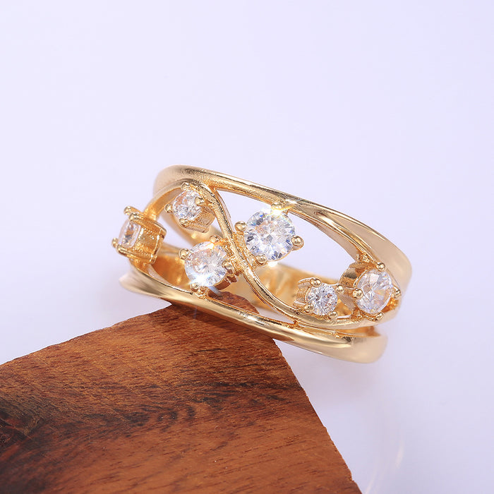 Wave geometric line ring gold zircon women's ring