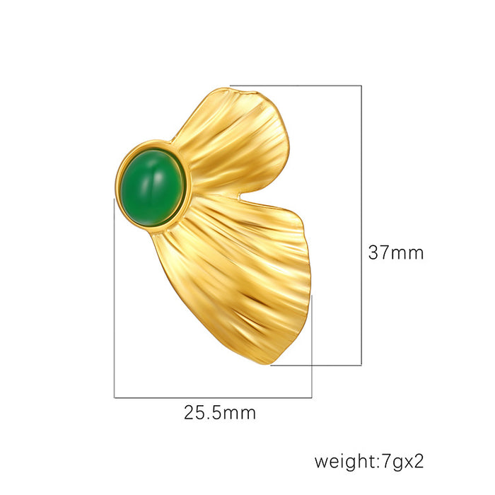 emerald green stone butterfly wings earrings electroplated titanium steel natural color retention design