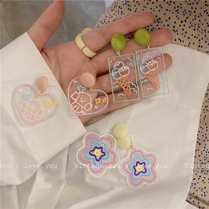 Colorful acrylic earrings Korean version dog flower earrings