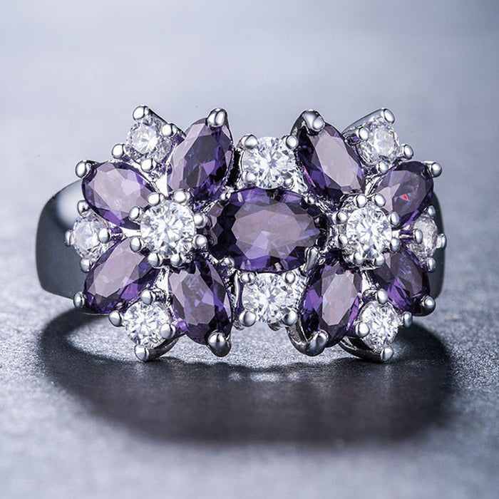 Women's colorful marquise micro-inlaid flower ring