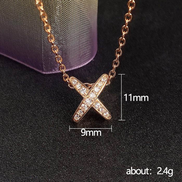 Letter X Pendant Forest Style Clavicle Chain Necklace for Women Students - wallojewerly 