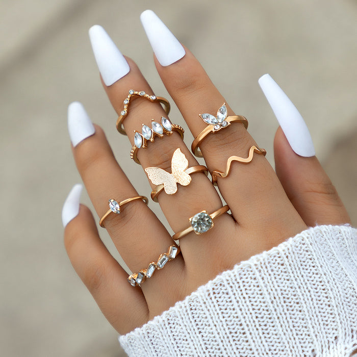 Juego de anillos con forma de mariposa: 8 anillos geométricos con forma de animal para mujer