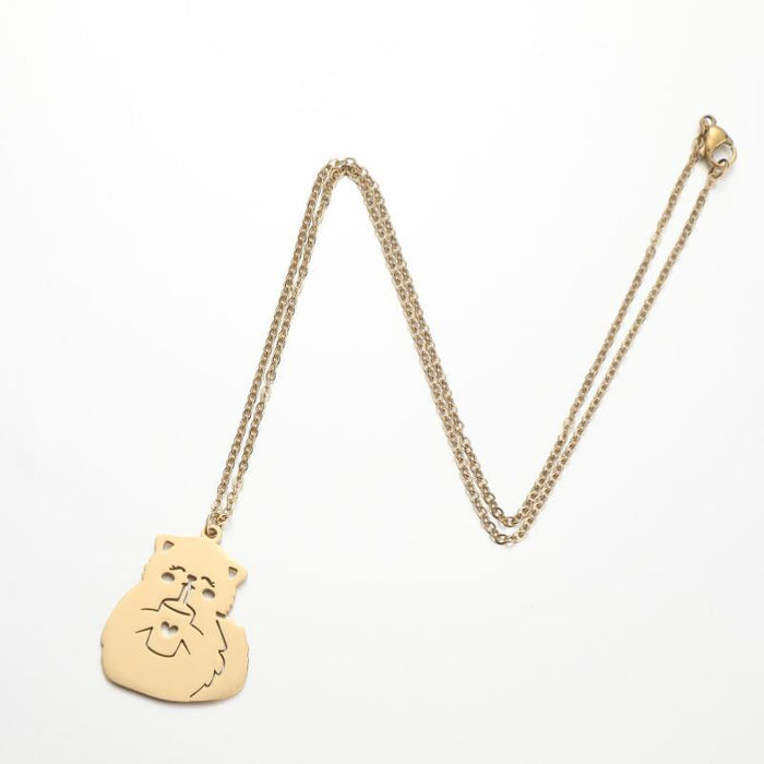 Hollow cat pendant necklace, cartoon drink love clavicle chain fashion charm stainless steel jewelry