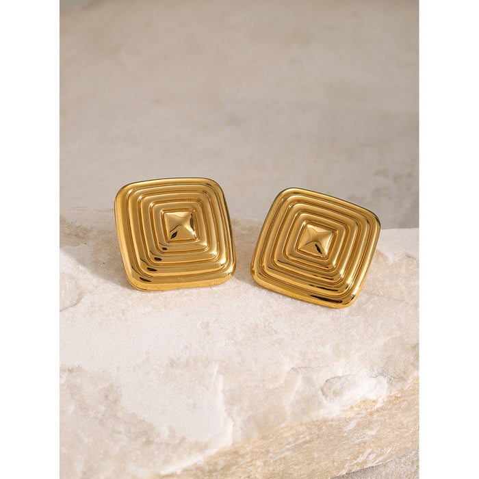 18K Gold Stainless Steel Square Maze Earrings - Unique Titanium Steel Jewelry