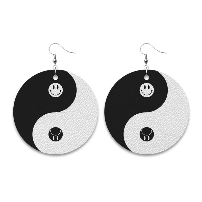 Creative Star, Moon, and Smiley Face Earrings with Angel Wings and Taiji Design - wallojewerly 