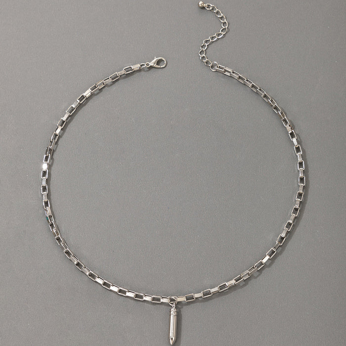 Silver Bullet Pendant Necklace with Geometric Hip-Hop Choker Design