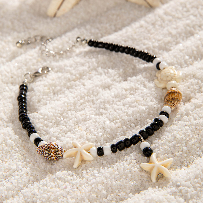 Simple Scallop and Tassel Multi-Layer Anklets - Four-Piece Foot Jewelry