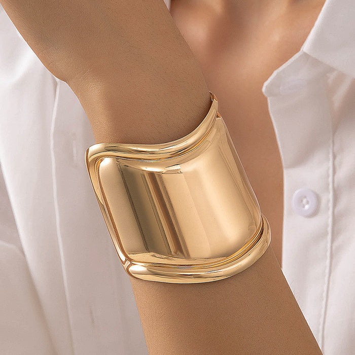 Bold Punk-Style Brushed Metal Bracelet Set - Retro Open Cuff Design