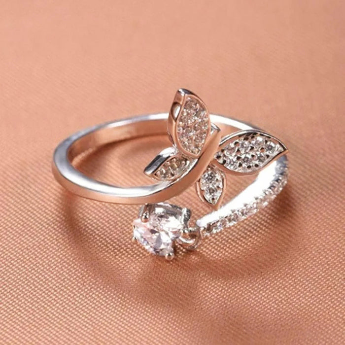 Butterfly opening adjustable heart ring for women