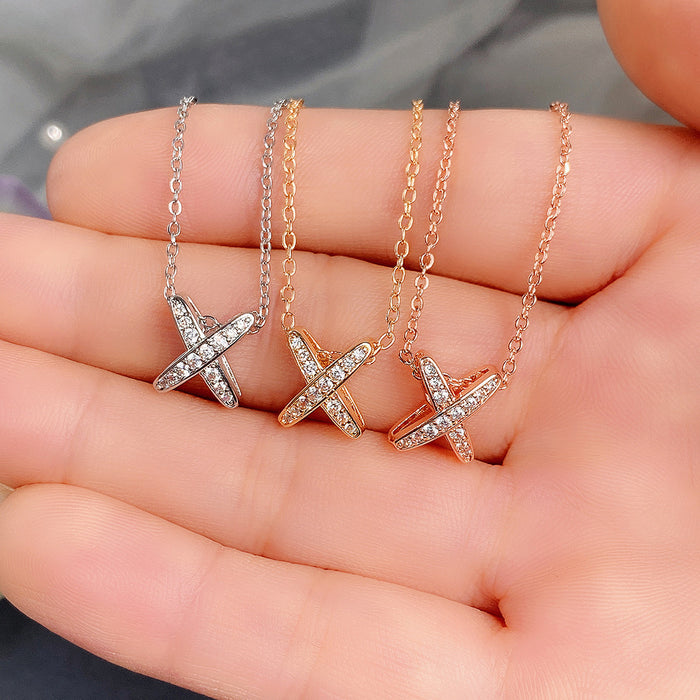 Letter X Pendant Forest Style Clavicle Chain Necklace for Women Students - wallojewerly 