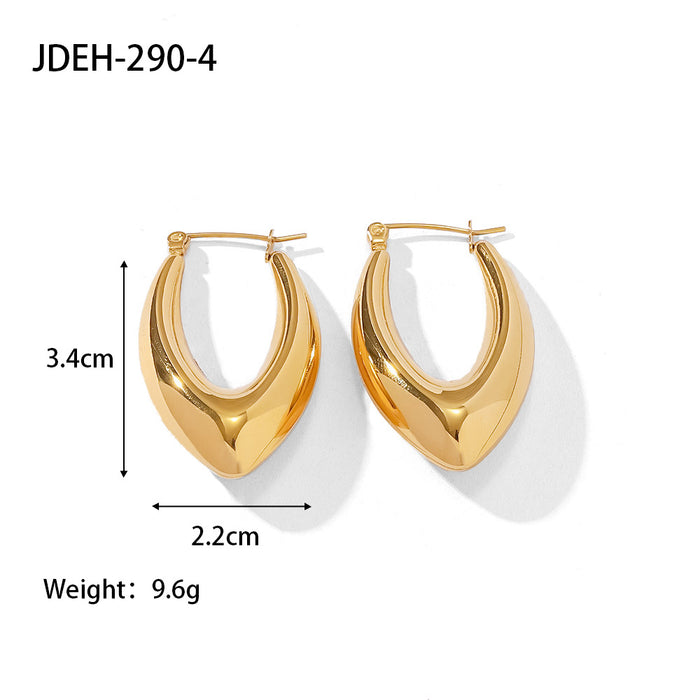 18K Gold Plated Stainless Steel French Style Smooth Hollow Hoop Earrings - Popular Fashion Jewelry for Women