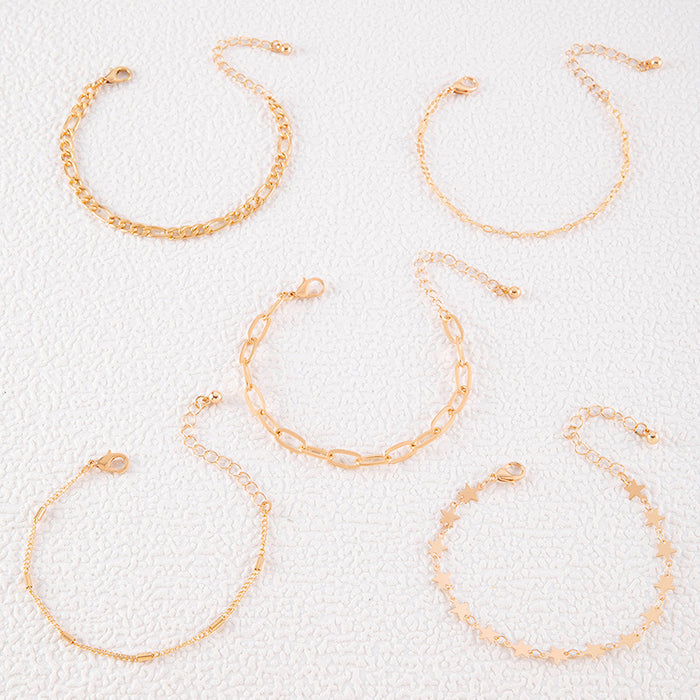 Star Lips Bracelet Set - Geometric Five-Piece Women’s Jewelry