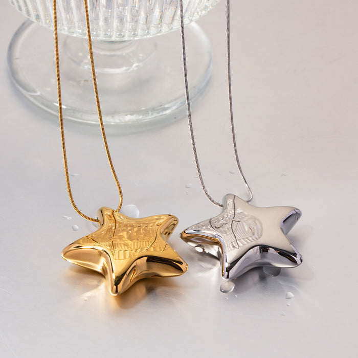 New 18K Gold-Plated Star Pendant Necklace - Stainless Steel and Titanium Steel Jewelry for Women