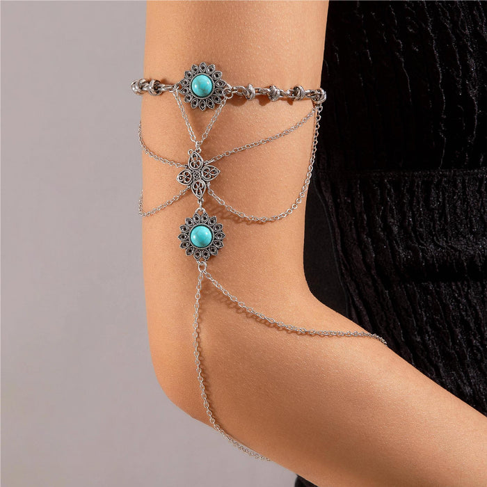 Bohemian Style Turquoise Flower Arm Bracelet with Tassel - Vintage Design