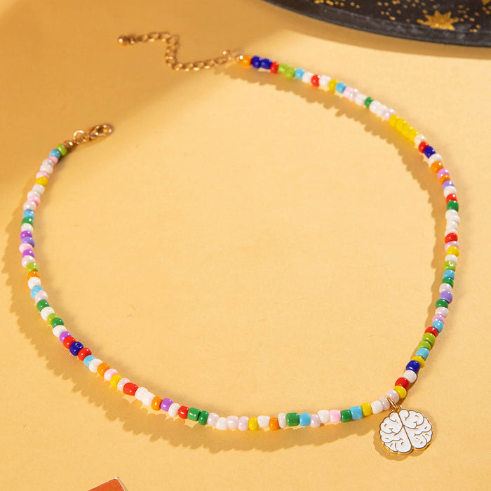 Halloween Ghost Beaded Necklace with Multilayer Skull Pendant