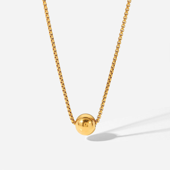 Minimalist Gold Ball Pendant Necklace with Box Chain - 18K Gold-Plated Stainless Steel for Women