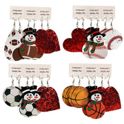 Christmas Western Cowboy PU Leather Teardrop Earrings with Sports and Snowman Design - wallojewerly 