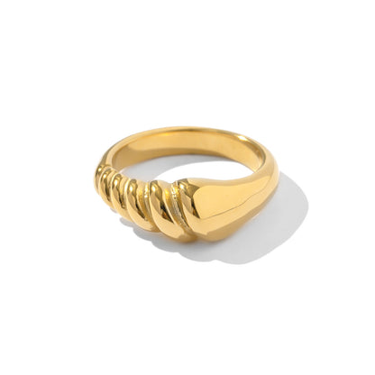 Adjustable 18K Gold Plated Stainless Steel Ring with Wavy Pattern