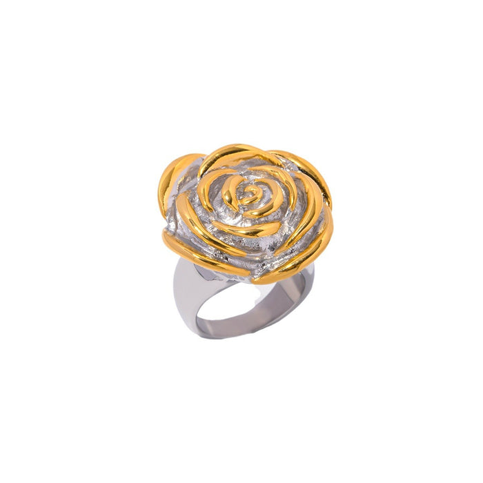 18K Gold Stainless Steel Crossed Lines Ring with Geometric Zircon