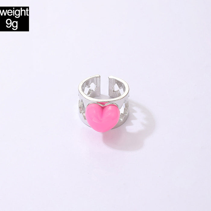 Pink Heart Hollow ECG Ring