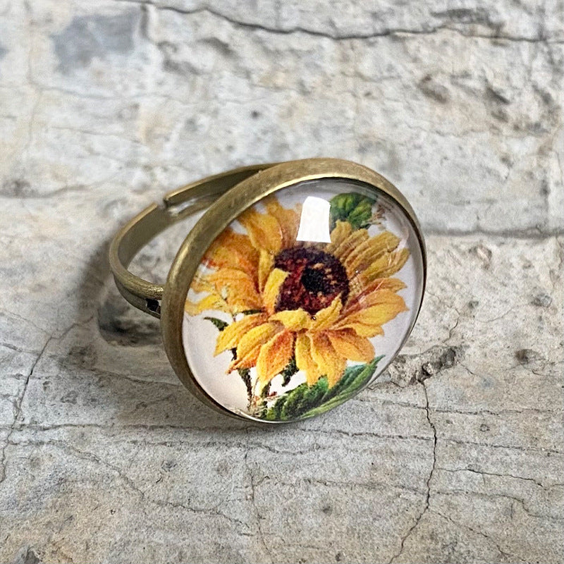 Glass Open Ring with Time Gemstone for Christmas and Halloween - Unique and Trendy Western Style for Women - wallojewerly 