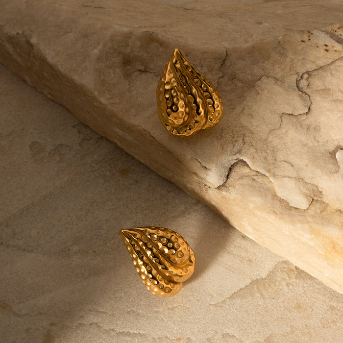 Pendientes de acero de titanio con diseño geométrico martillado de estilo francés vintage: joyas de acero de titanio para mujer