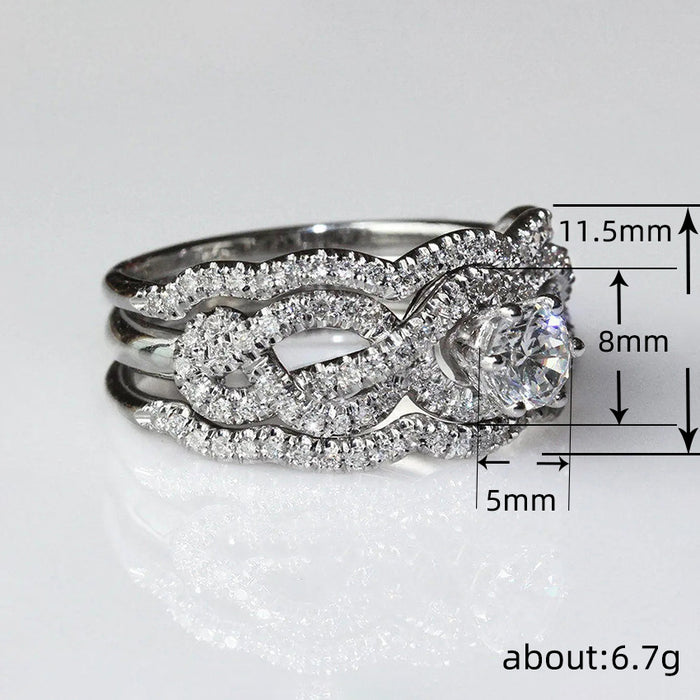 Heavy-duty luxury ring micro-inlaid zircon three-set ring temperament wave female ring