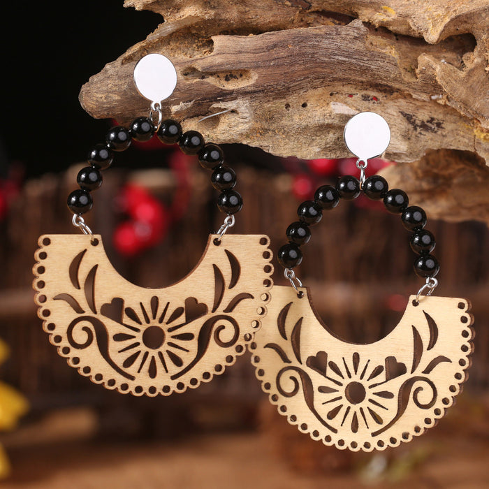 Wooden beaded texture earrings