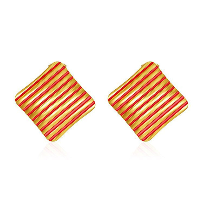 Internet celebrity love earrings, 18K gold square stripe earrings wholesale