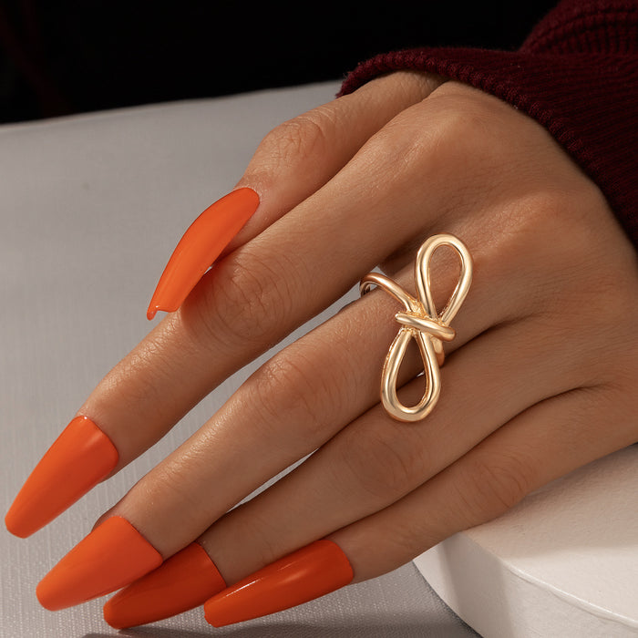 Minimalist Geometric Bow Knot Ring - Fashionable Simple Line Rings for Women