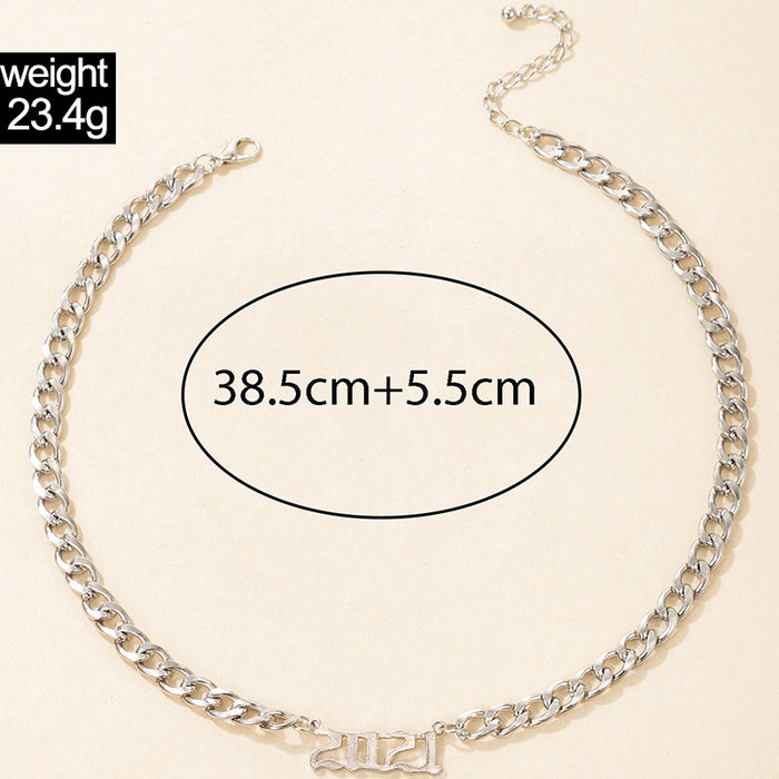 Unique Hip-Hop Clavicle Chain with Numeric Chain Single Layer Necklace