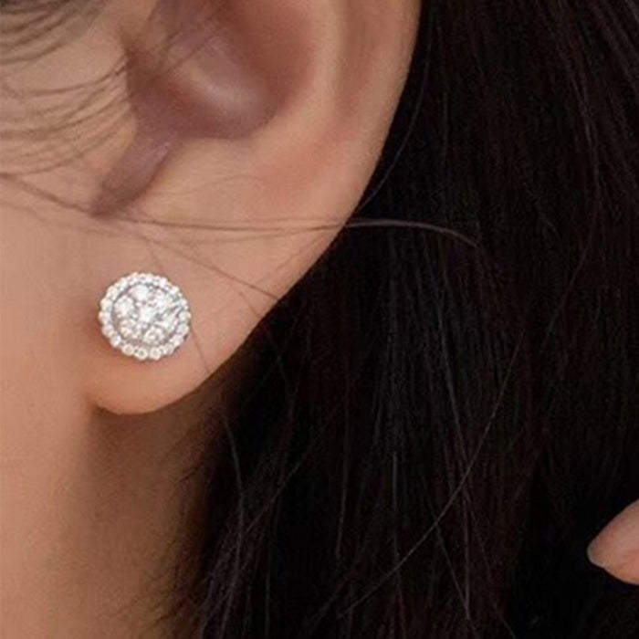 Pendientes de circonitas redondas con diamantes llenos, pendientes de dama nobles y elegantes