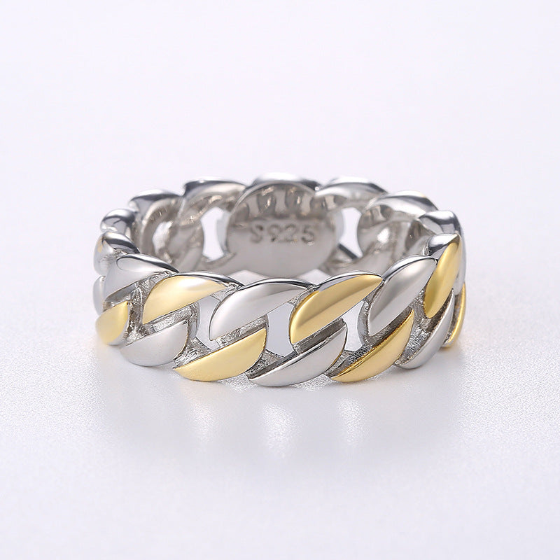 Anillo de cadena de dos tonos bañado en cobre, anillo de hombre punk de moda europea y americana