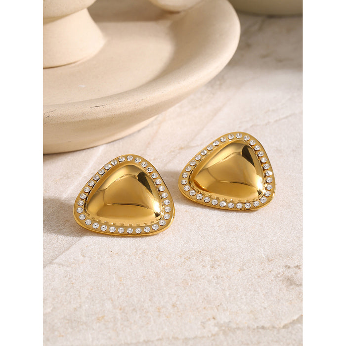 Pendientes triangulares con incrustaciones de circonitas regordetas de acero inoxidable chapado en oro de 18 quilates de diseñador: joyería exclusiva