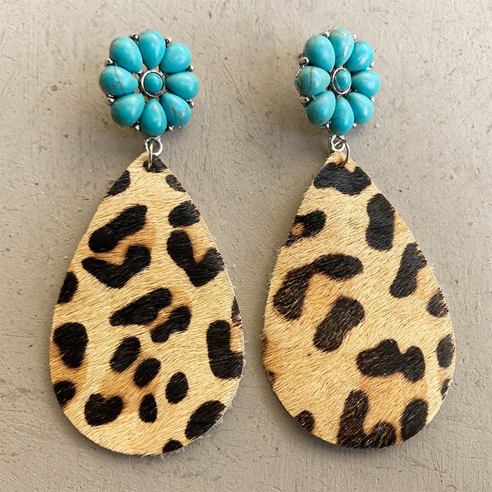 Western Leopard and Cow Print Leather Earrings with Bohemian Style