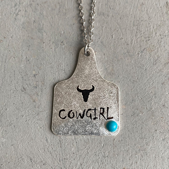 Western Cowboy Necklace with Vintage Cactus, Bull Head, and Turquoise - Wild Style